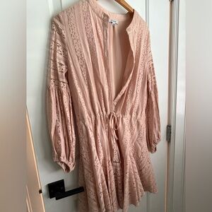 FATE rose pink  Lace Long Sleeve Dress balloon sleeve